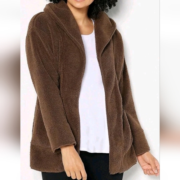 Koolaburra UGG Sherpa Fleece Shawl Collar Cardigan Chocolate Brown Open Front 1X - Picture 1 of 16